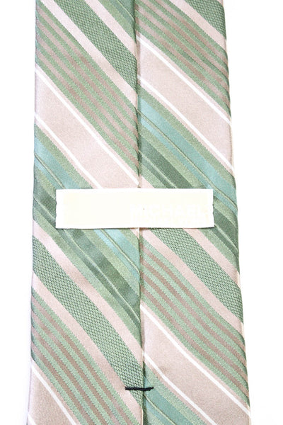 Michael Michael Kors Mens Diagonal Stripe Silk Satin Tie Green Beige