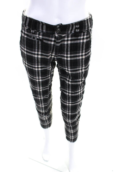 Free People Womens Cotton Plaid Print Low Rise Skinny Leg Trousers Black Size S