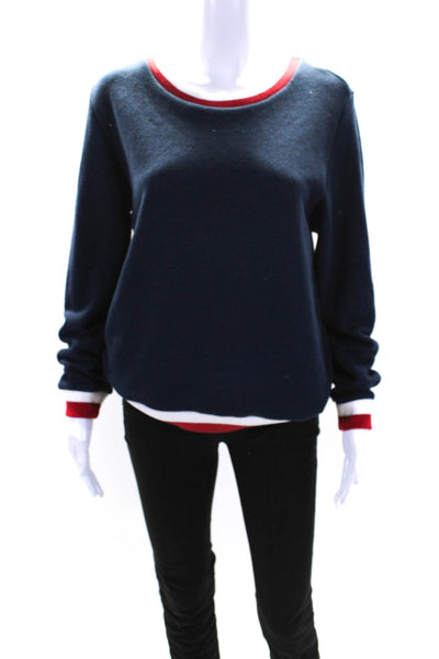 Marine Layer Womens Navy Crew Neck Long Sleeve Pullover Sweatshirt Size L