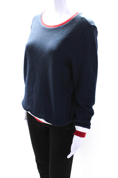 Marine Layer Womens Navy Crew Neck Long Sleeve Pullover Sweatshirt Size L