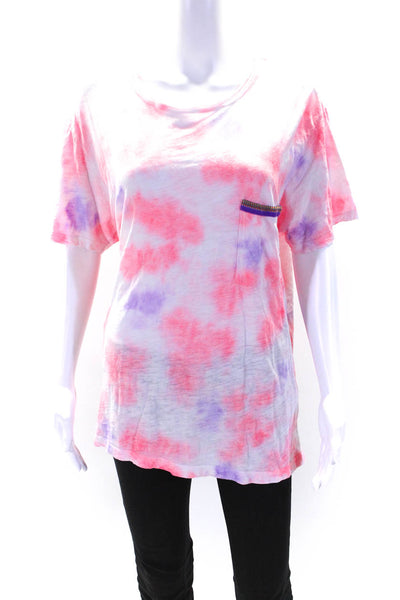 Pitusa Womens Jersey Tie-Dye Print Round Neck Short Sleeve Top Multicolor Size L