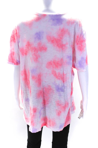 Pitusa Womens Jersey Tie-Dye Print Round Neck Short Sleeve Top Multicolor Size L