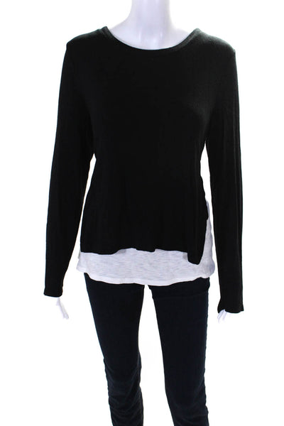 Generation Love Womens Jersey Long Sleeve Layered Knit Top Black White Size S