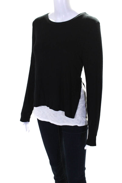 Generation Love Womens Jersey Long Sleeve Layered Knit Top Black White Size S