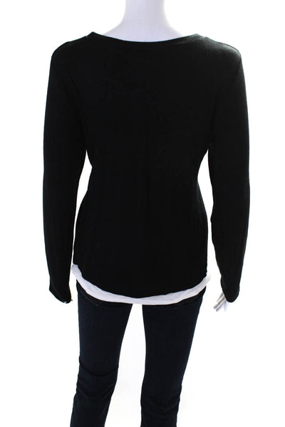 Generation Love Womens Jersey Long Sleeve Layered Knit Top Black White Size S