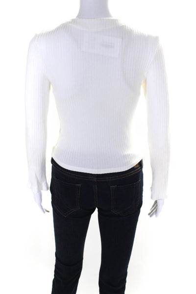 Reformation Womens Tight Knit Long Sleeve Button Down V-Neck Top White Size S