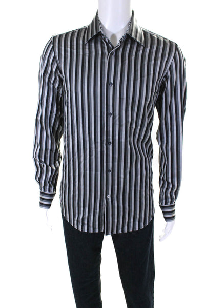 Robert Graham Mens Cotton Striped Print Buttoned Collared Top Gray Size EUR39