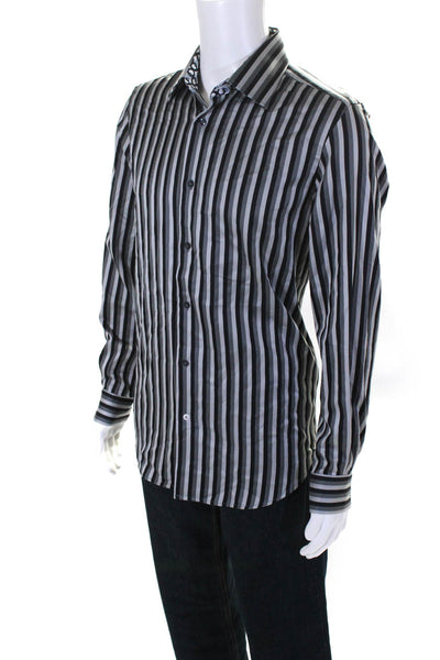 Robert Graham Mens Cotton Striped Print Buttoned Collared Top Gray Size EUR39