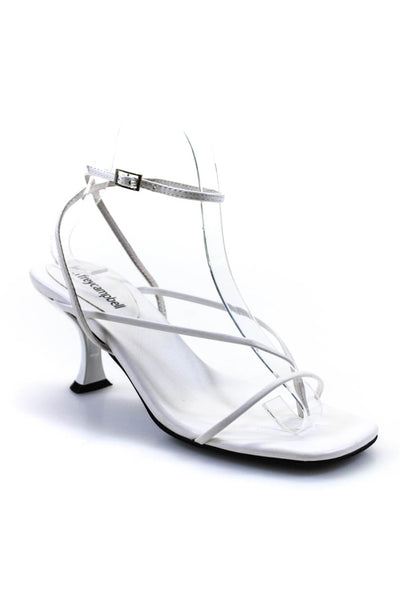 Jeffrey Campbell Womens Square Toe Strap Ankle Buckled Spool Heels White Size 7