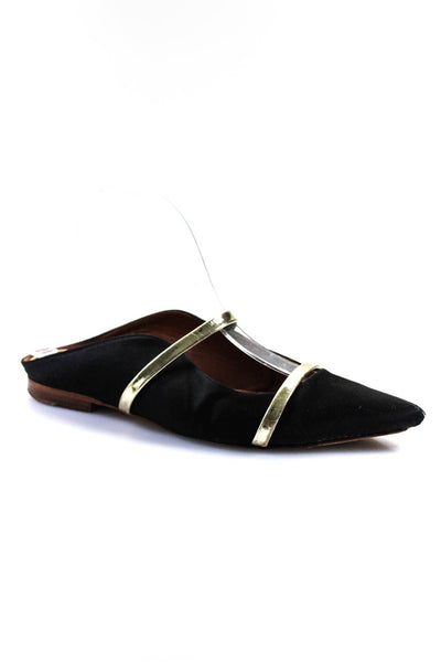 Malone Souliers Womens Gold Toned Striped Pointed Toe Flats Black Size EUR37