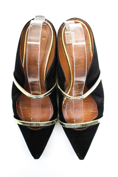 Malone Souliers Womens Gold Toned Striped Pointed Toe Flats Black Size EUR37