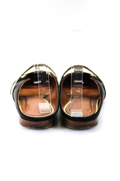 Malone Souliers Womens Gold Toned Striped Pointed Toe Flats Black Size EUR37