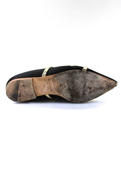 Malone Souliers Womens Gold Toned Striped Pointed Toe Flats Black Size EUR37