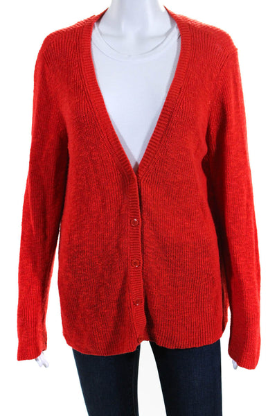 Eileen Fisher Women's V-Neck Long Sleeves Button Down Cardigan Red Size M