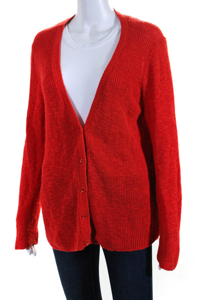 Eileen Fisher Women's V-Neck Long Sleeves Button Down Cardigan Red Size M