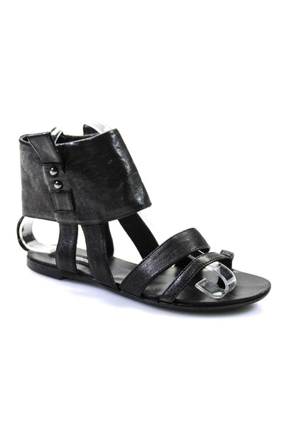 Just Female Womens Leather Open Toe Flat Gladiator Sandals Black Size 6US 36EU