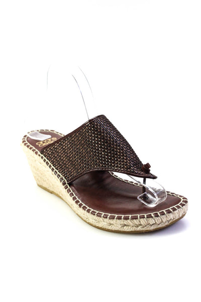 Andre Assous Womens Wedge Heel Woven Leather T Strap Sandals Brown Size 38