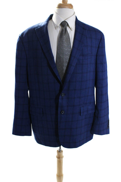 Rothmans Men's Collared Long Sleeves Two Button Lined Plaid Jacket Blue Size 42