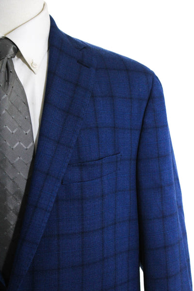 Rothmans Men's Collared Long Sleeves Two Button Lined Plaid Jacket Blue Size 42