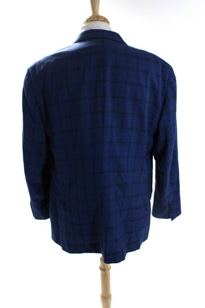 Rothmans Men's Collared Long Sleeves Two Button Lined Plaid Jacket Blue Size 42