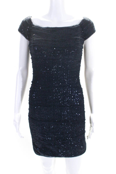 Lauren Ralph Lauren Womens Sequined Body Con Dress Navy Blue Size 2 Petite