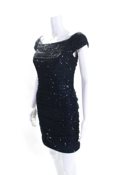 Lauren Ralph Lauren Womens Sequined Body Con Dress Navy Blue Size 2 Petite