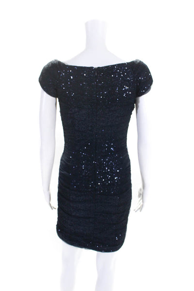 Lauren Ralph Lauren Womens Sequined Body Con Dress Navy Blue Size 2 Petite