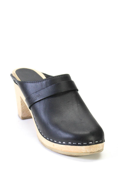 Maguba Womens Leather Slide On Low Platform Clog Heels Black Size 38 8