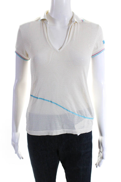 Versace Sport Womens Short Sleeve V Neck Collared Mesh Polo White Size L