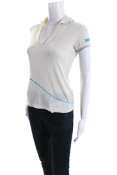 Versace Sport Womens Short Sleeve V Neck Collared Mesh Polo White Size L