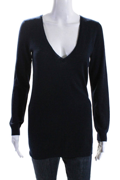 Joes Womens Cashmere Long Sleeve V Neck Knit Sweater Top Navy Size M