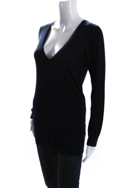 Joes Womens Cashmere Long Sleeve V Neck Knit Sweater Top Navy Size M