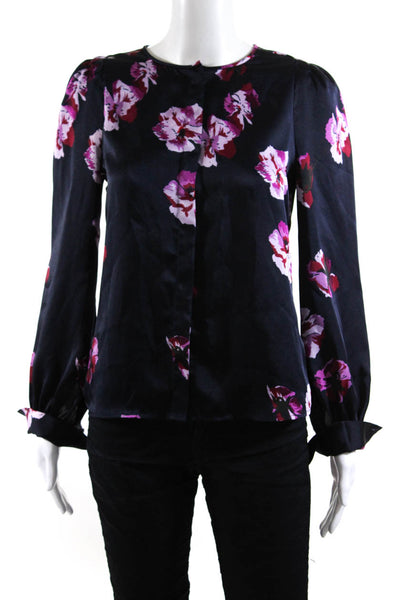 Joie Womens Floral Print Hidden Placket Button Down Blouse Midnight Blue Size XS