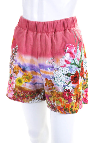 JW Los Angeles Womens Cotton Terry Floral Print Mid Rise Shorts Pink Size L