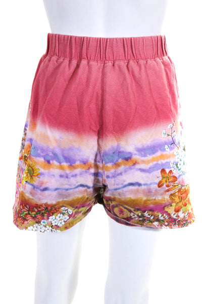 JW Los Angeles Womens Cotton Terry Floral Print Mid Rise Shorts Pink Size L