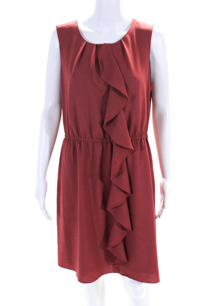 Tahari Womens Red Ruffle Crew Neck Elastic Waist Sleeveless Shift Dress Size 12