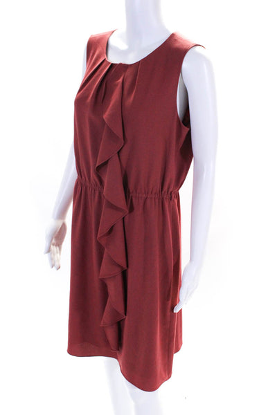 Tahari Womens Red Ruffle Crew Neck Elastic Waist Sleeveless Shift Dress Size 12