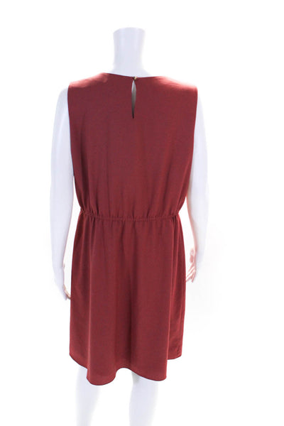 Tahari Womens Red Ruffle Crew Neck Elastic Waist Sleeveless Shift Dress Size 12