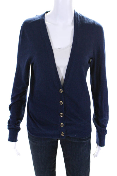 Lilly Pulitzer Womens Navy V-Neck Long Sleeve Cardigan Sweater Top Size L