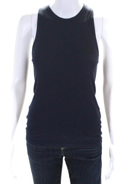 Everlane Women's Round Neck Racerback Ribbed Tank Top Navy Blue Size M