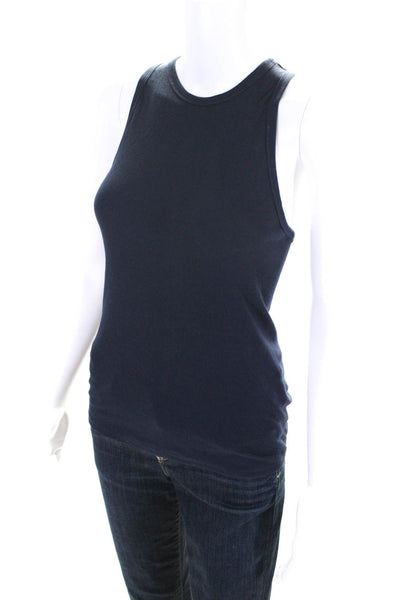 Everlane Women's Round Neck Racerback Ribbed Tank Top Navy Blue Size M