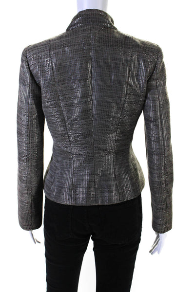 Versace Womens Front Zip Mock Neck Metallic Knit Jacket Gray Cotton Size IT 40