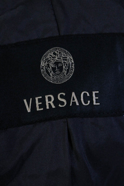 Versace Womens Front Zip Mock Neck Metallic Knit Jacket Gray Cotton Size IT 40