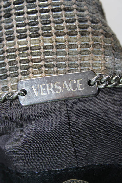 Versace Womens Front Zip Mock Neck Metallic Knit Jacket Gray Cotton Size IT 40