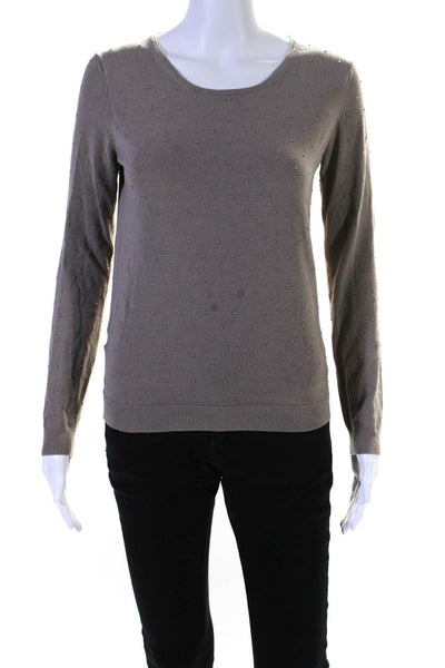 Mango Women's Round Neck Long Sleeves Swiss Dot Pullover Sweater Brown Size XS