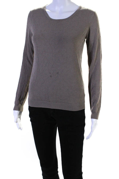 Mango Women's Round Neck Long Sleeves Swiss Dot Pullover Sweater Brown Size XS