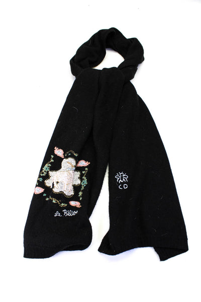 Dior Womens Black Cashmere Embroidered Detail Scarf Size OS