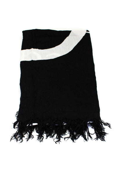 Free In St Barth Womens Fringe Trim Logo Lightweight Knit Scarf Black White