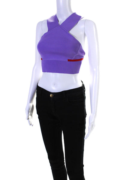 Herve Leger Womens Sleeveless V Neck Knit Crop Top Purple Red Size Small