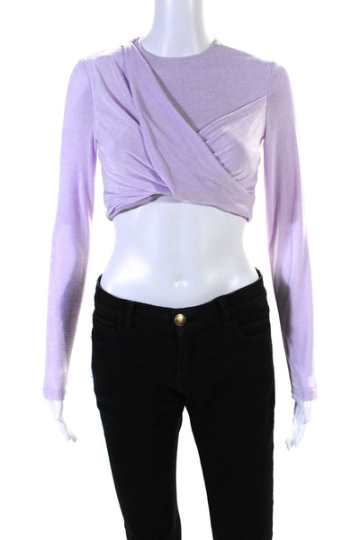 Significant Other Womens Long Sleeve Crew Neck Knit Cropped Shirt Purple Size 4